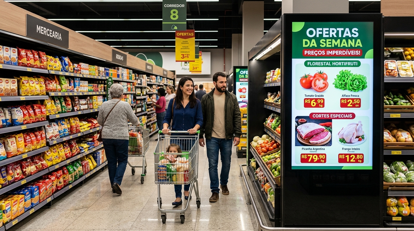 Encartes digitais em rede de supermercado