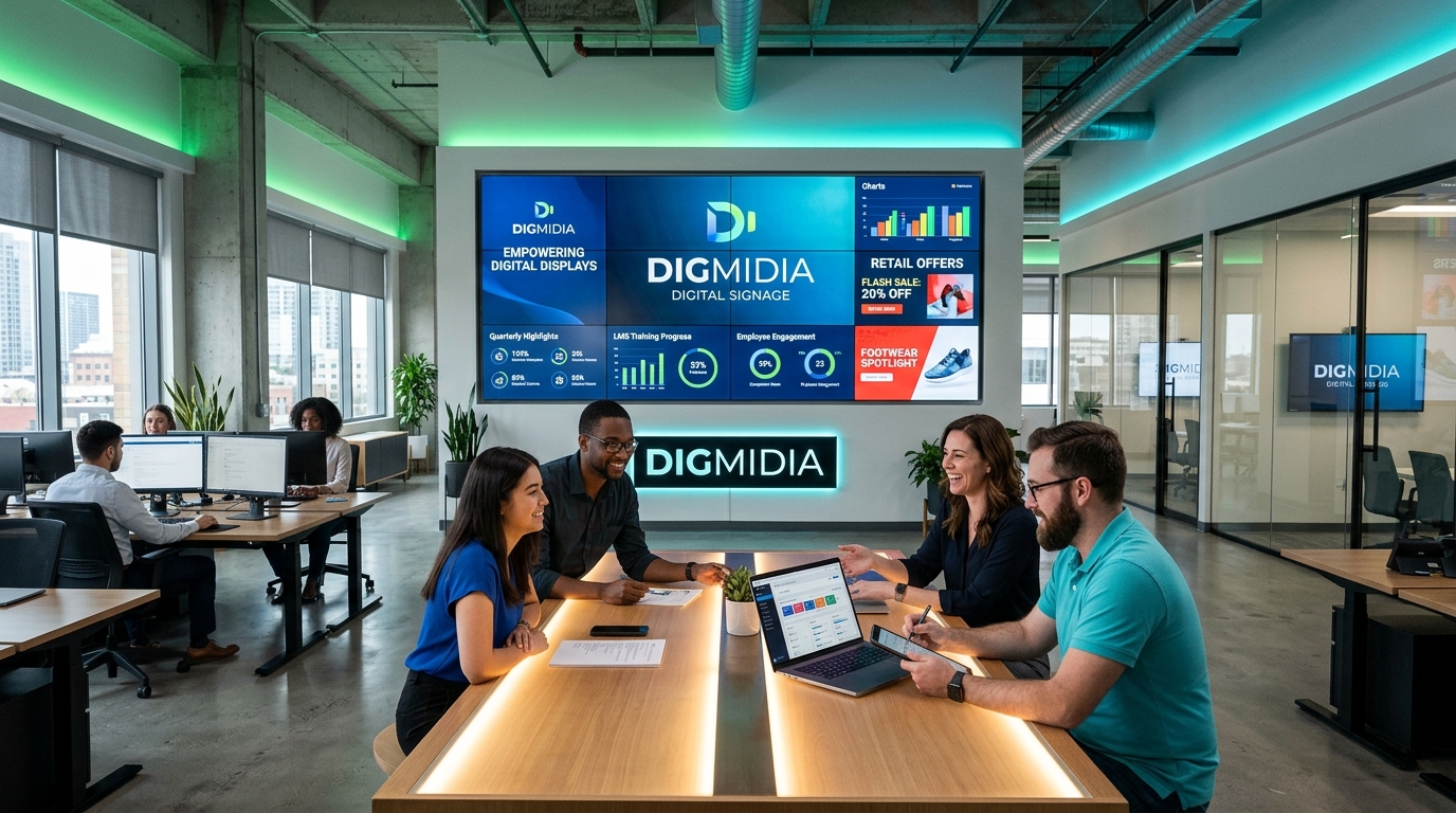 Equipe DIGMIDIA e ambiente corporativo tecnológico
